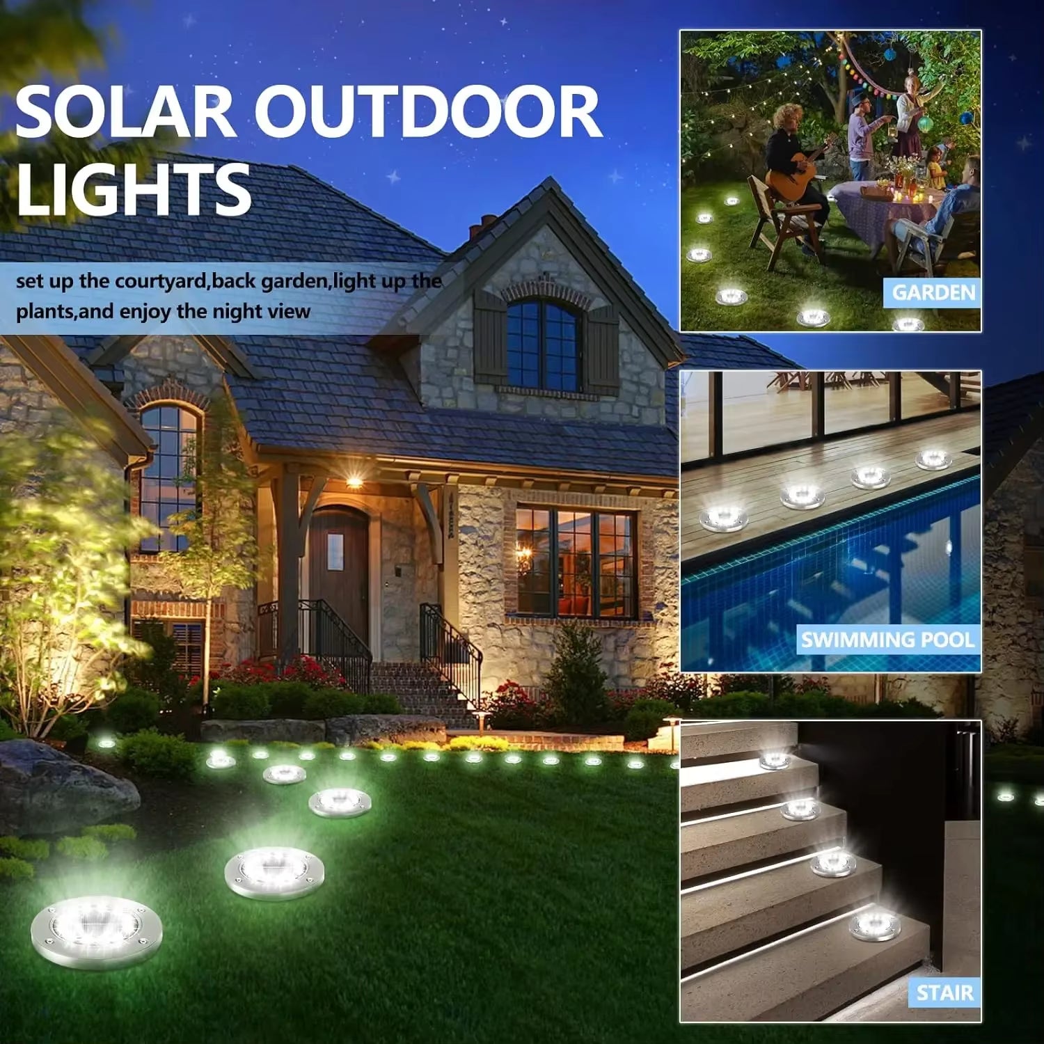 Professional Solar Ground Lights for Outdoor Decoration, 12 LED Waterproof Solar Disk Lights for Gardens, Pathways, Lawns, and Patios