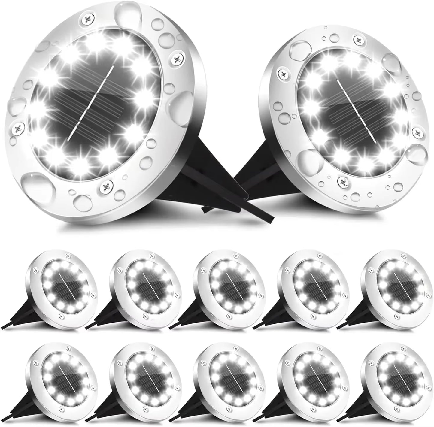 Professional Solar Ground Lights for Outdoor Decoration, 12 LED Waterproof Solar Disk Lights for Gardens, Pathways, Lawns, and Patios