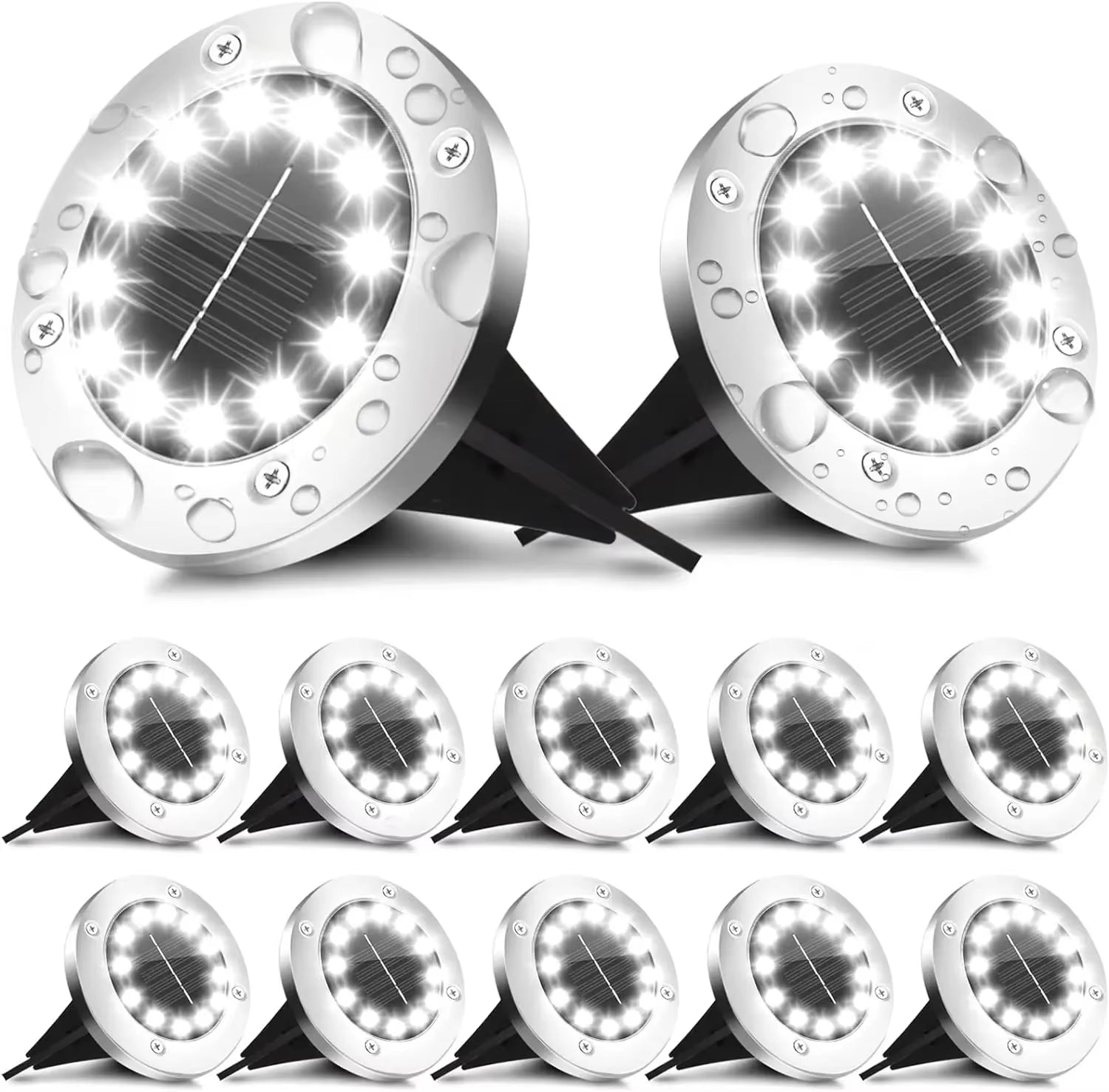 Professional Solar Ground Lights for Outdoor Decoration, 12 LED Waterproof Solar Disk Lights for Gardens, Pathways, Lawns, and Patios