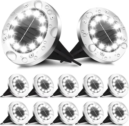 Professional Solar Ground Lights for Outdoor Decoration, 12 LED Waterproof Solar Disk Lights for Gardens, Pathways, Lawns, and Patios