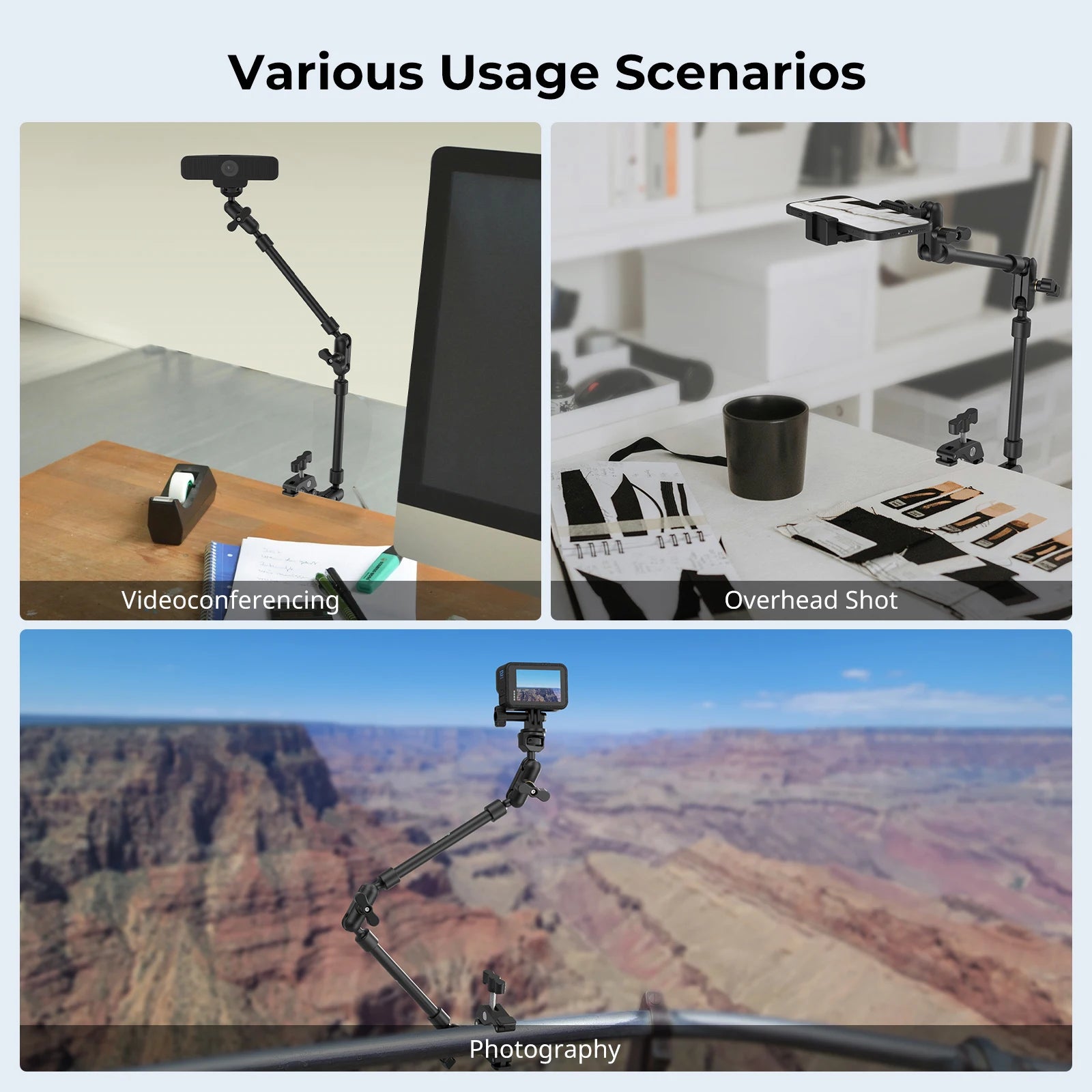 Adjustable Desktop Shooting Magic Arm Kit with Crab Clamp for Smartphones, Webcams, and Action Cameras 4766