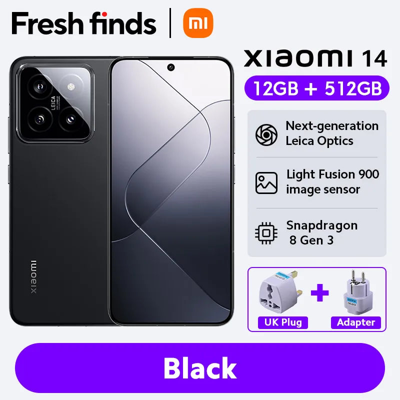 14 Global Version Smartphone with 256GB/512GB Storage, 120Hz 6.36" AMOLED Display, Snapdragon 8 Gen 3, 50MP Leica Camera, 90W Hypercharge