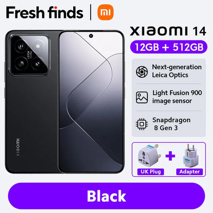14 Global Version Smartphone with 256GB/512GB Storage, 120Hz 6.36" AMOLED Display, Snapdragon 8 Gen 3, 50MP Leica Camera, 90W Hypercharge
