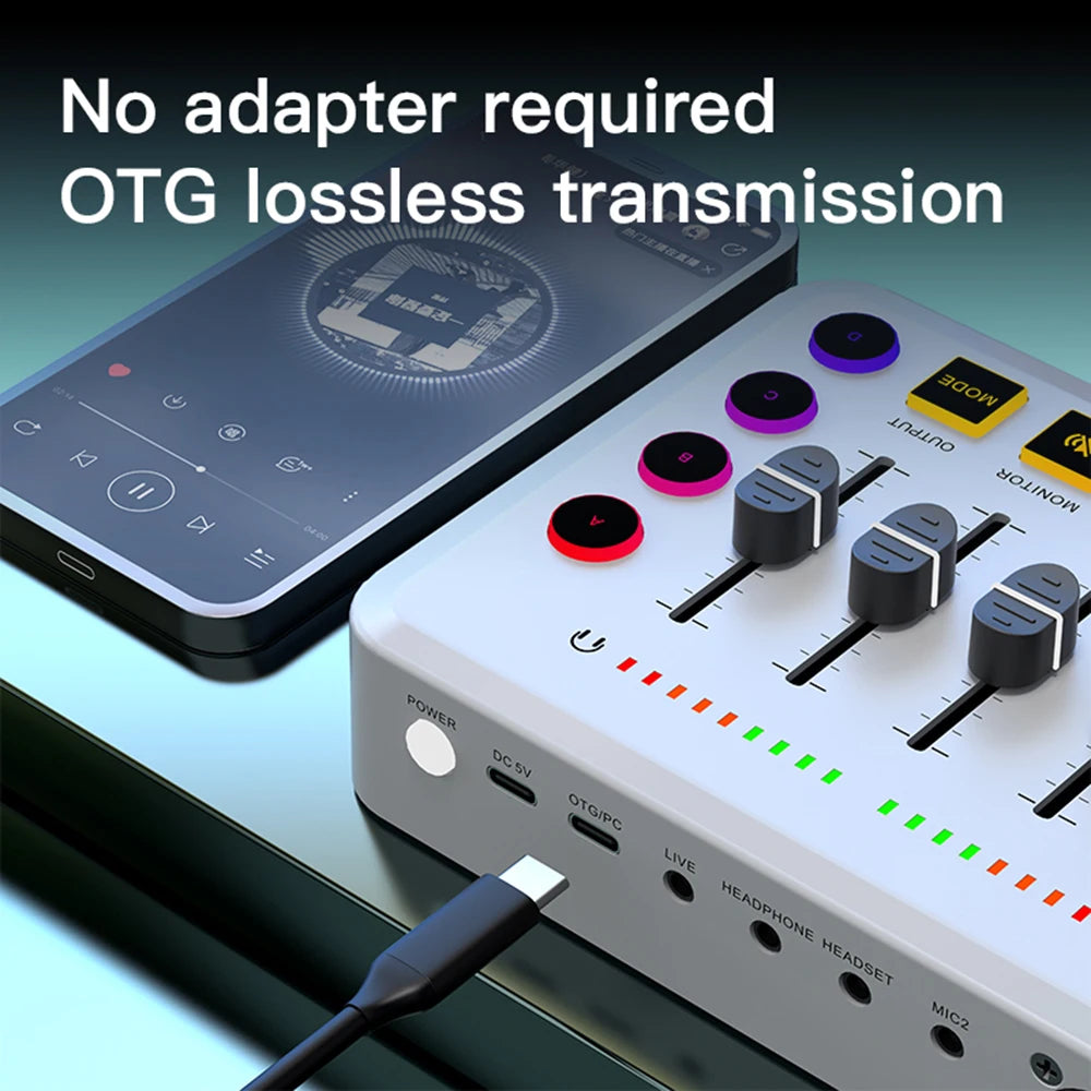 5-Channel RGB Gaming Audio Mixer with XLR Microphone Interface for Live Streaming and Podcasting