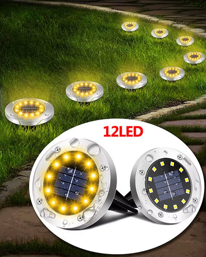 Professional Solar Ground Lights for Outdoor Decoration, 12 LED Waterproof Solar Disk Lights for Gardens, Pathways, Lawns, and Patios