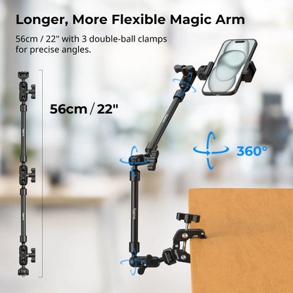 Adjustable Desktop Shooting Magic Arm Kit with Crab Clamp for Smartphones, Webcams, and Action Cameras 4766