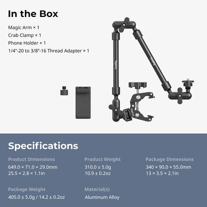 Adjustable Desktop Shooting Magic Arm Kit with Crab Clamp for Smartphones, Webcams, and Action Cameras 4766