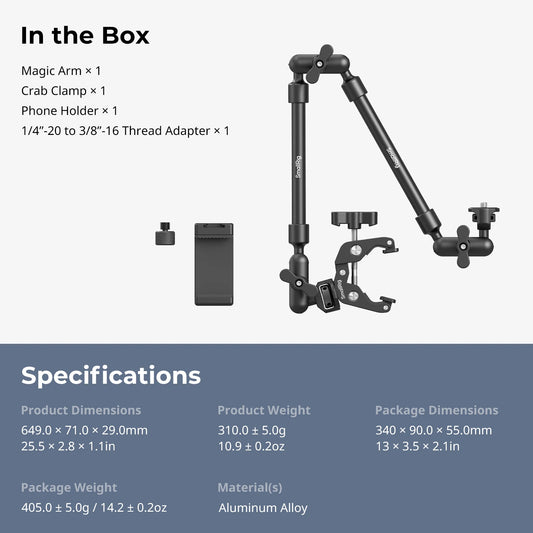 Adjustable Desktop Shooting Magic Arm Kit with Crab Clamp for Smartphones, Webcams, and Action Cameras 4766