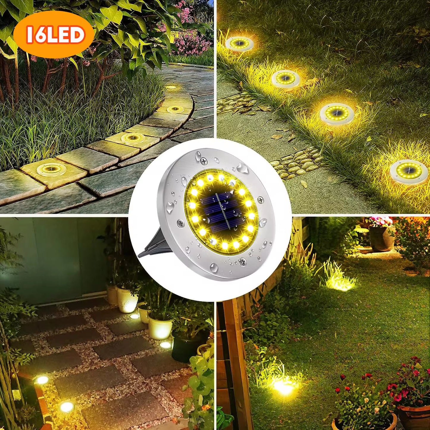 Professional Solar Ground Lights for Outdoor Decoration, 12 LED Waterproof Solar Disk Lights for Gardens, Pathways, Lawns, and Patios