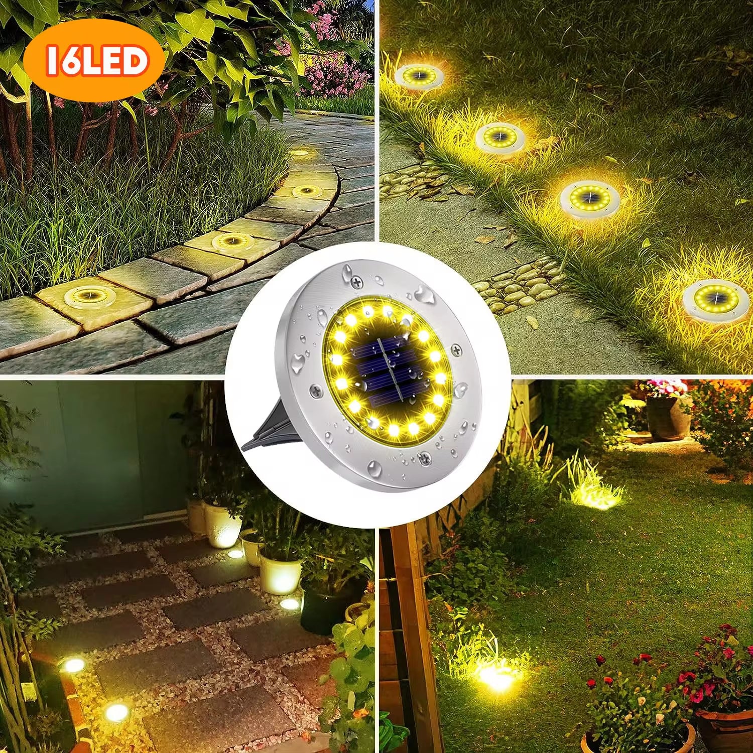 Professional Solar Ground Lights for Outdoor Decoration, 12 LED Waterproof Solar Disk Lights for Gardens, Pathways, Lawns, and Patios
