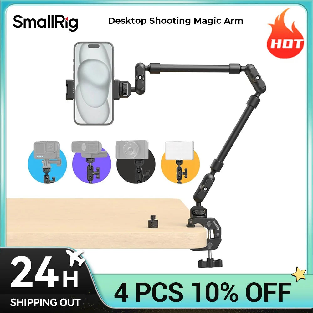 Adjustable Desktop Shooting Magic Arm Kit with Crab Clamp for Smartphones, Webcams, and Action Cameras 4766