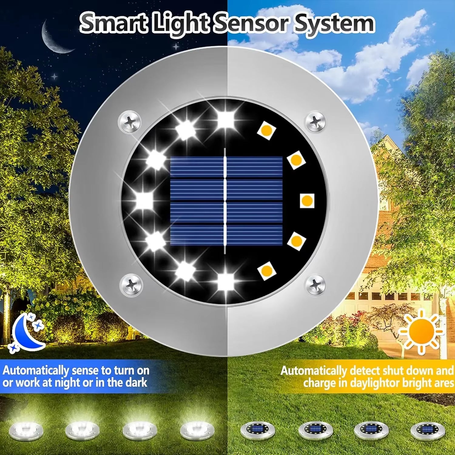 Professional Solar Ground Lights for Outdoor Decoration, 12 LED Waterproof Solar Disk Lights for Gardens, Pathways, Lawns, and Patios