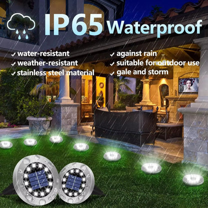Professional Solar Ground Lights for Outdoor Decoration, 12 LED Waterproof Solar Disk Lights for Gardens, Pathways, Lawns, and Patios